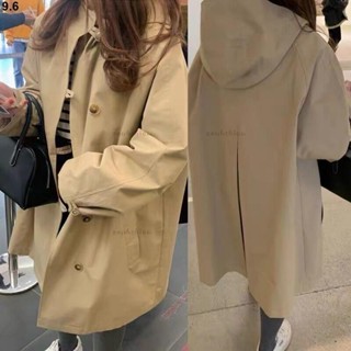 優質外套✨【有里布】韓版休閒百搭寬鬆小個子 女士中長款女連帽風衣外套 風衣外套 韓版外套女 外套上衣女
