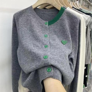 韓衣館 新款時尚韓版春秋針織開衫貼布長袖針織衫打底上衣寬鬆毛衣外套時尚裝 年輕媽媽 媽媽洋裝 中老年女裝 大