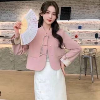 新中式國風盤扣外套女2024春秋新款短款小個子高階感氣質名媛上衣 新中式外套 新中式上衣 中國風外套 中式外套 國風外套