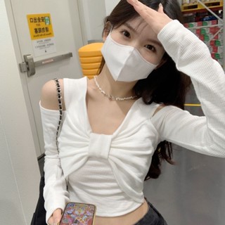 甜心公主Meet 👗女裝館露肩長袖T恤女秋季韓版2022新款純欲辣妹設計感修身顯瘦打底上衣