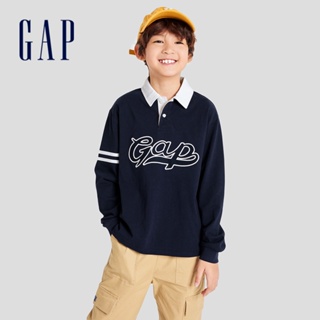 Gap 男童裝 Logo純棉長袖POLO衫-藏藍色(786576)