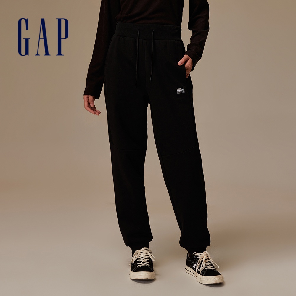 Gap 女裝 Logo純棉束口抽繩鬆緊棉褲-黑色(810615)