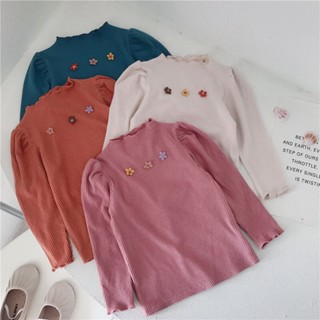 ✨HELLOBABY童裝店✨ 女童上衣 百搭衣服 洋氣女童打底衫2023秋冬季百搭長袖彈力T恤小女孩坑條德絨上衣潮