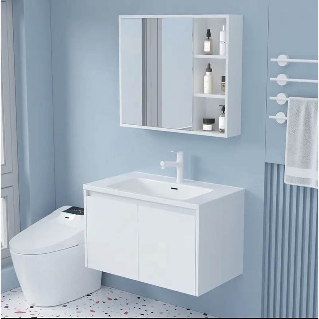 鏡櫃 浴櫃 浴室收納 現代簡約衛浴櫃組閤陶瓷一體盆衛生間智能鏡櫃洗手盆不銹鋼浴室櫃