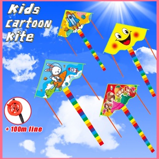 （With 100m Line）Cartoon Kite Rainbow Smiling Face Outdoor Fl