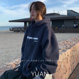 YUAN 純棉連帽衛衣 大學t 薄衛衣 字母印花 長袖上衣 oversize大學t 潮流衣服 秋冬上衣 韓版上衣 ins