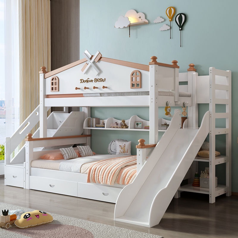 上下床 雙人床 子母床全實木子母床櫸木上下床北歐簡約兒童床成年高低上下鋪木床雙層床
