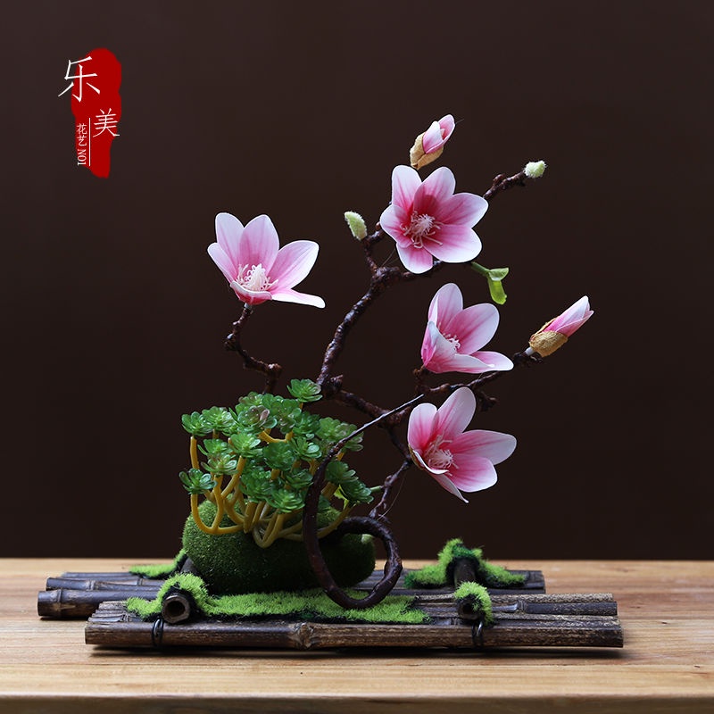 【現貨熱銷】新中式手感仿真玉蘭花藝套裝擺件家居客廳創意插花假花裝飾花擺設