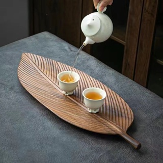 黑胡桃木葉子托盤木質美式盤子實木水杯盤創意樹葉型茶盤木質茶盤