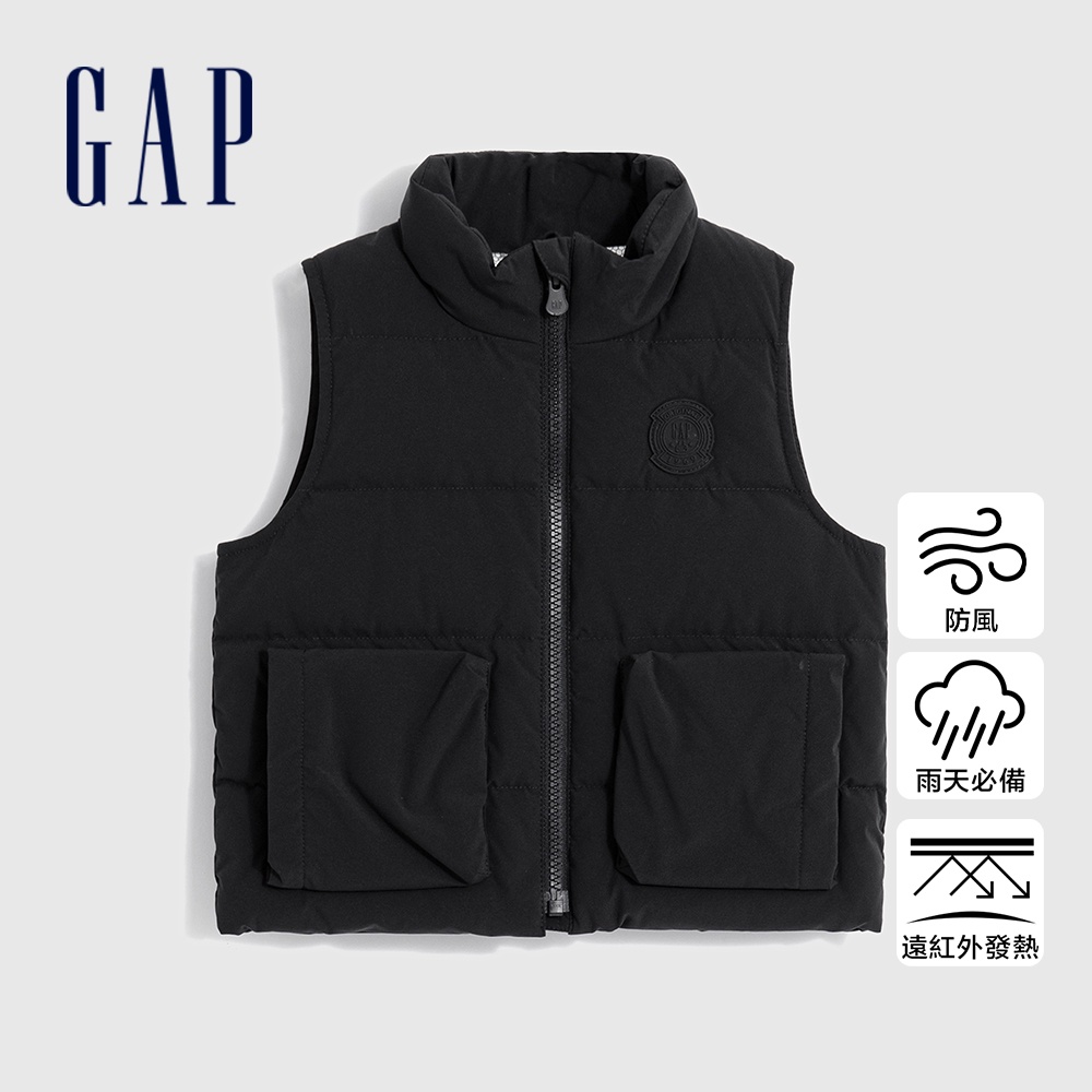 Gap 男幼童裝 Logo立領羽絨背心外套-黑色(720762)