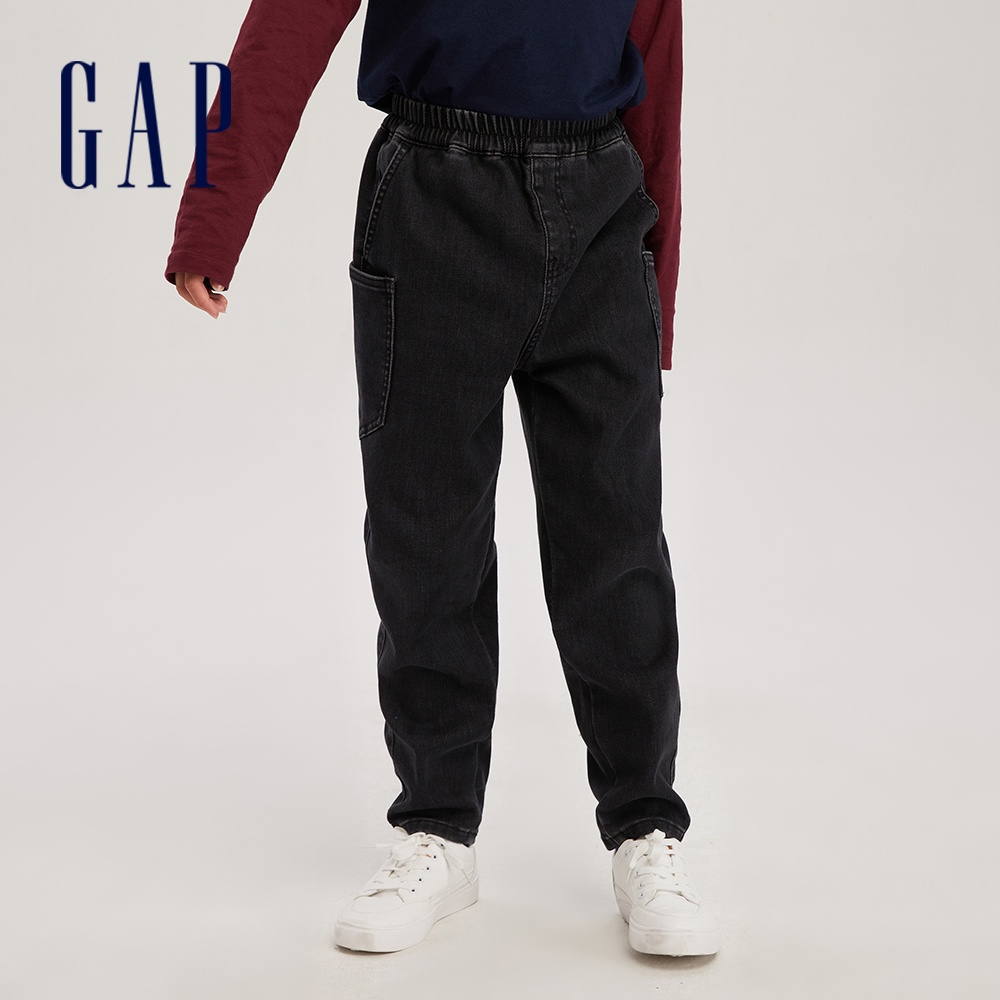 Gap 男童裝 鬆緊寬鬆牛仔褲-黑色(784955)