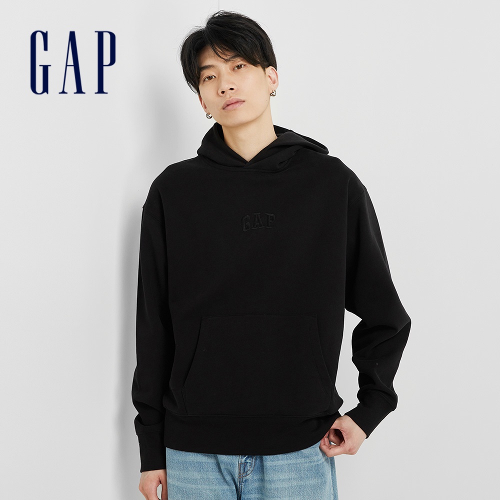 Gap 男裝 Logo帽T 碳素軟磨系列-黑色(804715)