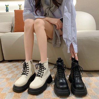 💕洋洋洋鞋店💕馬丁靴 短靴 厚底馬丁靴女英倫風 新款春秋季粗跟厚底短筒短靴百搭機車靴 中筒靴 女靴 機車靴 厚底短靴子