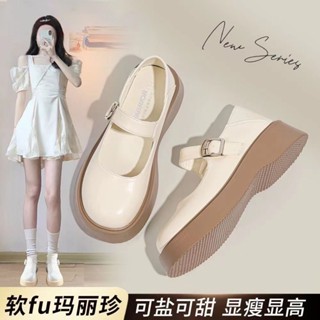 闆娘推薦💖瑪麗珍女鞋2023新款夏季英倫風小皮鞋法式圓頭秋季厚底增高鞋子女