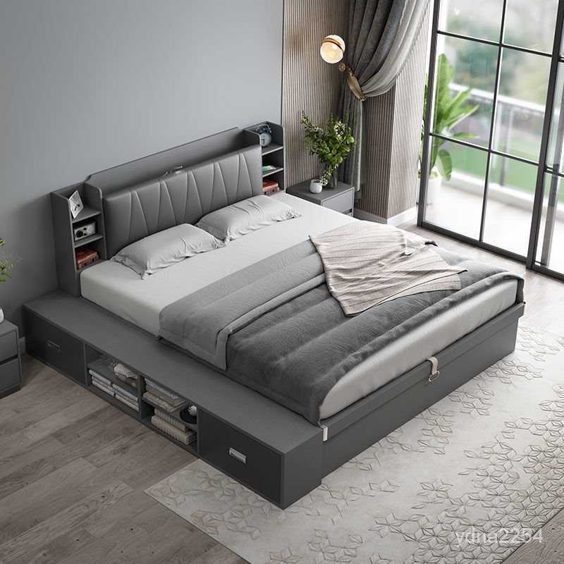 【King&amp;Queen】山姆傢具 床 床架 氣壓床主臥1.5米收納2米2雙人床架 單人床架 雙人床 高架床 掀床 臥室床
