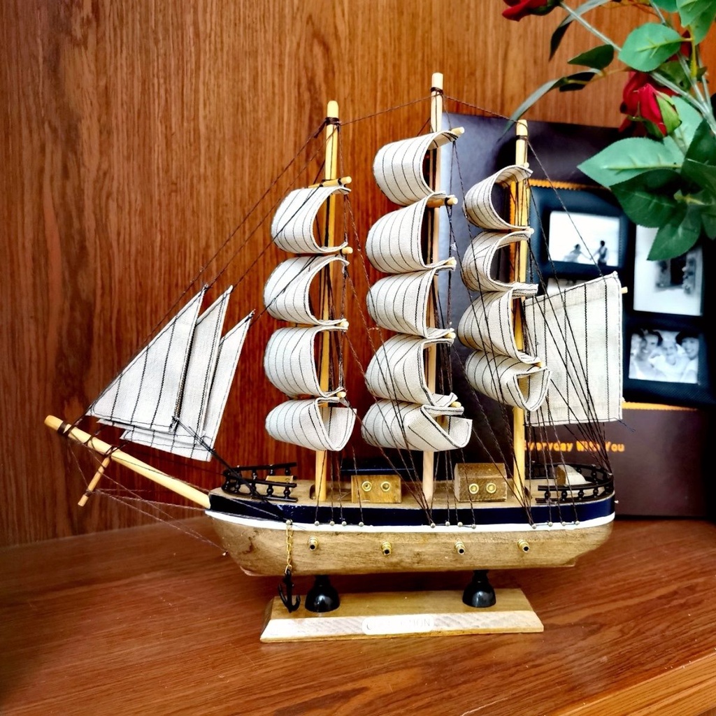 帆船模型🔥 一帆風順 木質船模 實木船模 地中海 仿真帆船 模型擺件 木船擺件 工藝船 北欧船模型大号船模摆件实木工艺