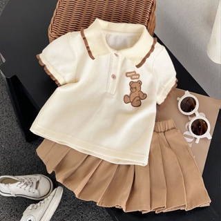 MOMOKO 女童T恤短裙套裝Polo衫連衣裙夏季新款幼兒園洋氣小女孩兩件套