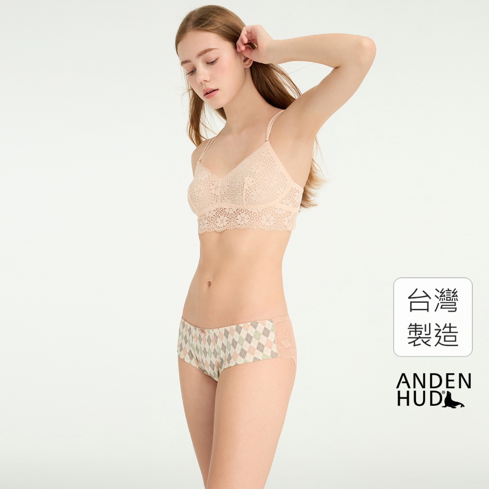 【Anden Hud】甜蜜滋味．後片訂製蕾絲中腰三角內褲(楓糖橘-秋菱格紋) 純棉台灣製
