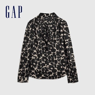 Gap 女裝 V領長袖上衣-黑色(742653)