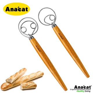 1pc Dough Whisk Stainless Steel Bread Dough Hand Mixer Woode
