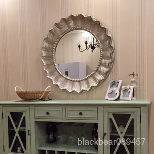 【破損補寄】歐式鏡衛浴鏡美式裝飾鏡框衛生間圓形客廳玄關壁掛浴室鏡子太陽花