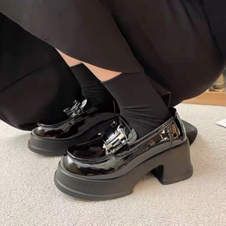 💕洋洋洋鞋店💕樂福鞋 小皮鞋 法式厚底樂福鞋女 新款春秋百搭圓頭金屬扣高跟複古英倫小皮鞋 厚底樂福鞋 厚底小皮鞋 女鞋