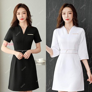 新款美容師工作服 洋裝 養生SPA美容服套裝 工作服 制服 連衣裙 美容院前臺工裝 沐足技師服【卡諾】