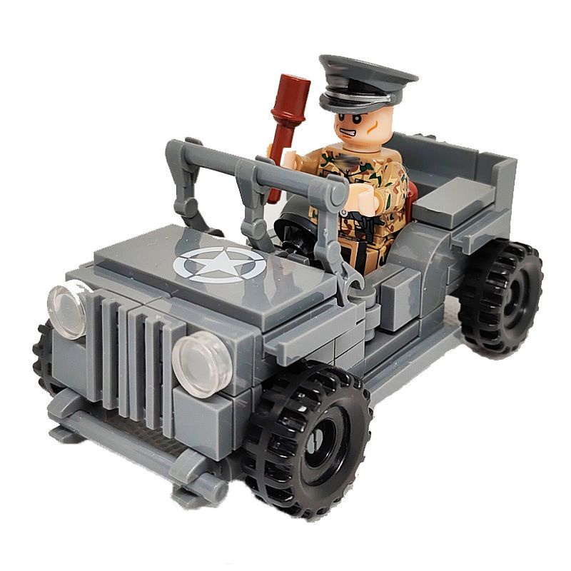 二戰積木 玩具 高射炮重裝摩托車模型兼容樂高坦克車拼裝積木海陸空人仔便宜玩具