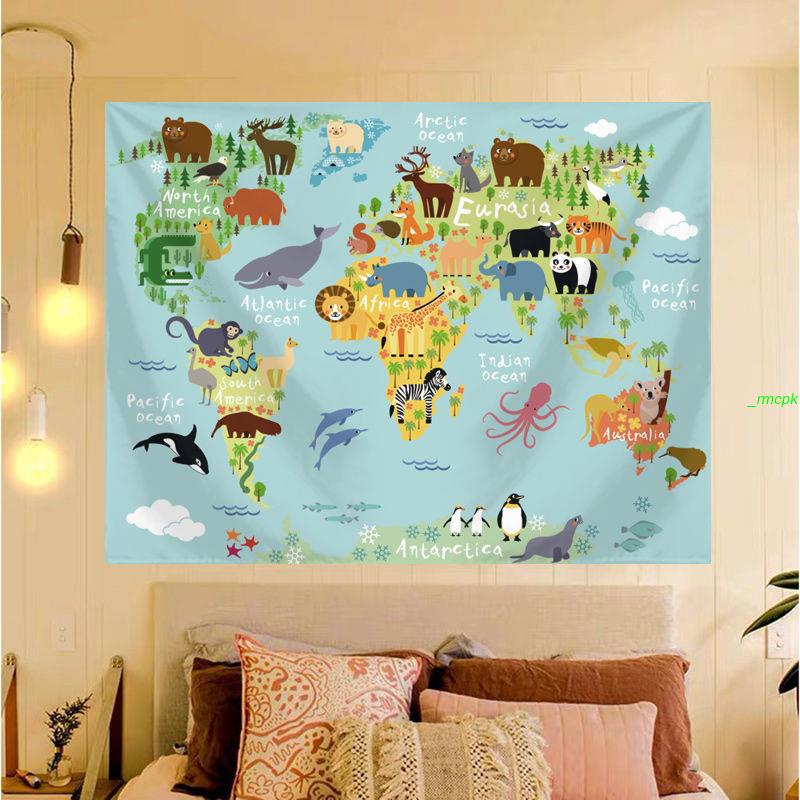 台/出 背景布裝飾💥世界地圖掛布兒童房改造布可愛卡通海洋地圖背景布宿舍裝飾布掛畫