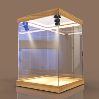 可定製亞克力手辦展示盒子積木樂高模型透明防塵罩木製燈光收納盒米亞生活用品