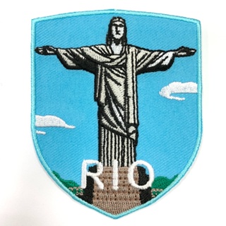 【A-ONE】巴西 里約 熱內盧 耶穌雕像 地標背膠刺繡布章 貼布 布標 燙貼 徽章 肩章 識別章 背包貼