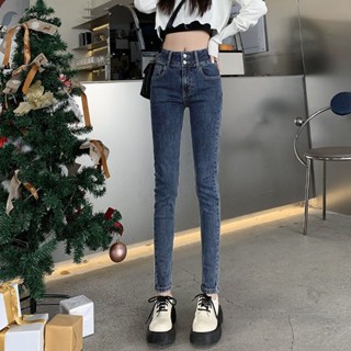 【Wik】牛仔褲女 長褲女 高腰 直筒 牛仔長褲 女生褲子 長褲 藍灰色牛仔褲女高腰顯瘦春秋新款彈力緊身顯瘦小腳鉛筆褲