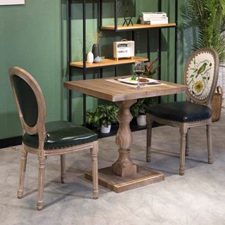 桌椅組閤 酒吧/咖啡店/奶茶店/餐廳桌椅 桌子 椅子 全實木餐桌複古咖啡廳桌椅組閤4人 原木美式方桌辦公桌洽談桌書桌