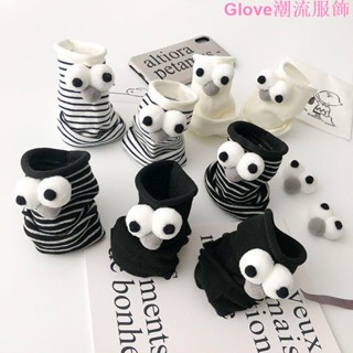 大眼睛襪子女中筒襪ins潮花邊黑白條紋網紅款堆堆襪日系可愛卡通多巴胺襪子 中筒襪子 棉質襪子 短襪 長襪 過膝襪 毛絨襪