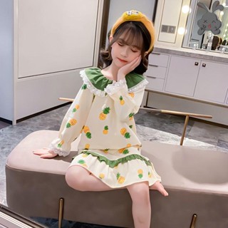 ♕Blackdad♕女童睡衣 兒童長袖睡衣 春秋款寬松娃娃領女大童睡裙洋氣中大童空調裙睡衣裙長袖女童睡裙