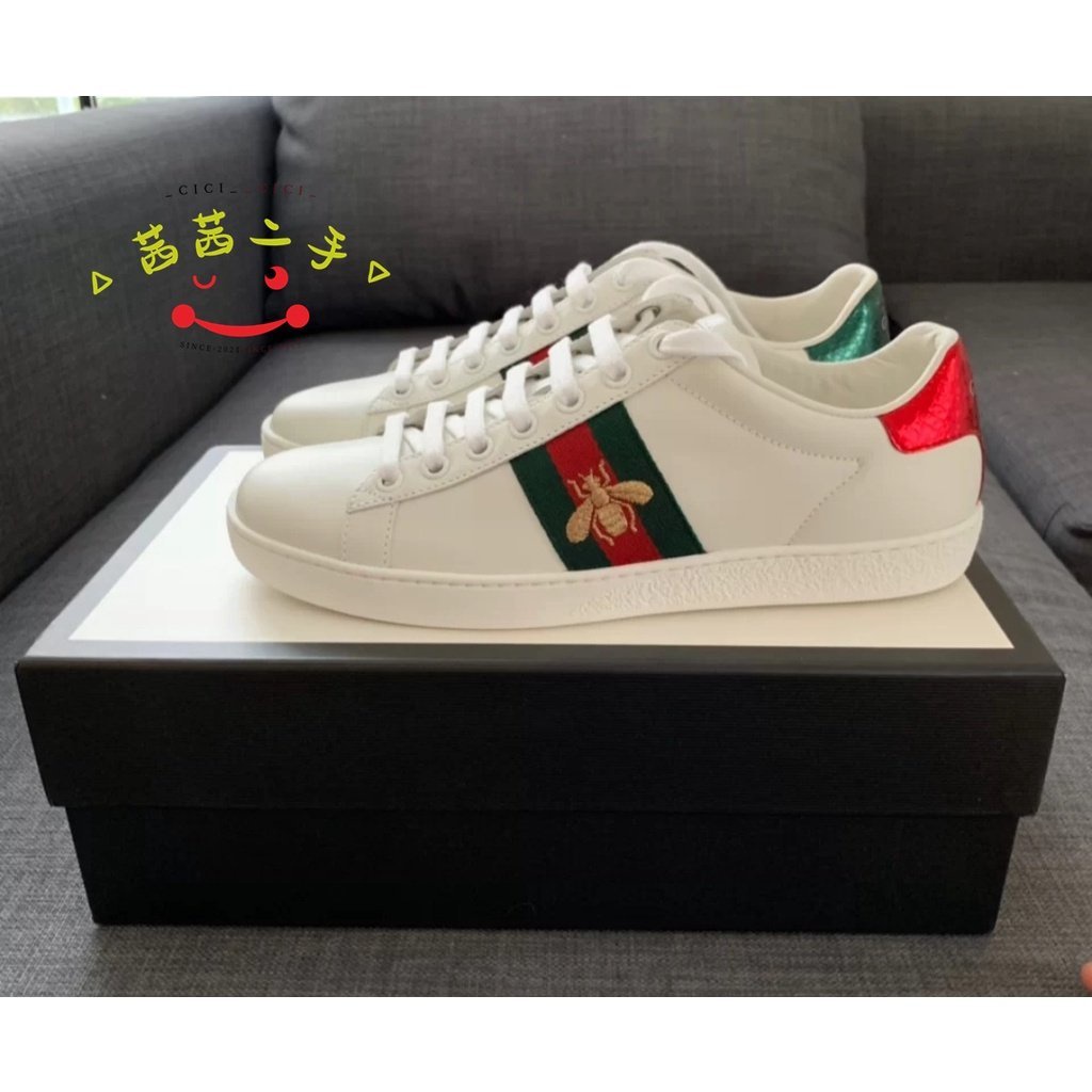 二手正品GUCCI ACE系列 Bee embroidered sneaker 小蜜蜂刺繡 男女 休閒運動小白鞋