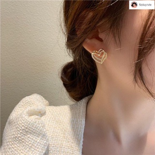 🌟創意可愛耳釘 耳環🌟2023韓國高級感雙層鏤空鉆愛心925銀針百搭氣質簡約耳釘耳環網紅