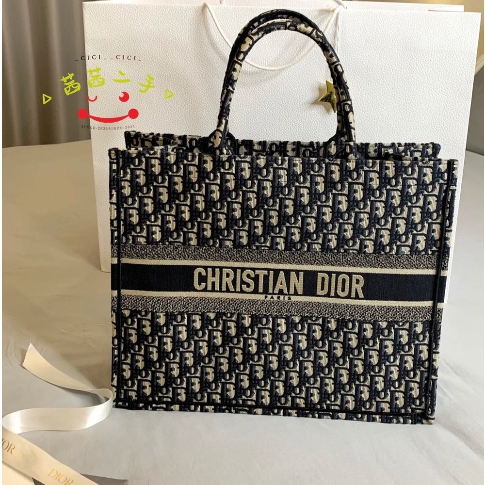 二手正品DIOR 迪奧M1286ZRIW大 BOOK TOTE OBLIQUE 刺繡托特包