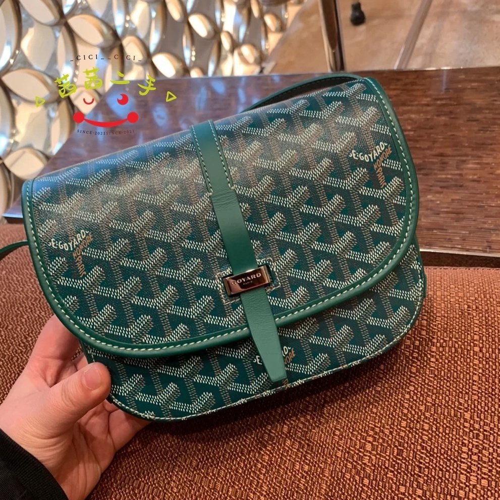 二手正品GOYARD 棕色 經典Y字母logo印花郵差包 單肩斜背包