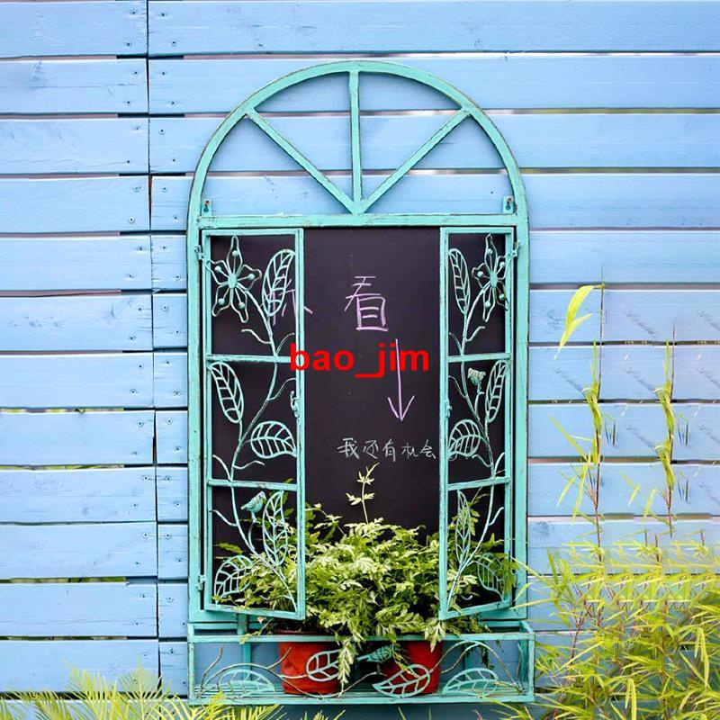 ╰(￣▽￣)戶外復古鐵藝掛畫墻面掛件假窗戶壁掛花槽花園庭院背景墻飾裝飾品
