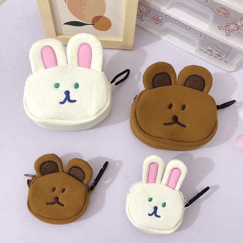 韓國卡通可愛小兔子藍牙耳機收納袋萌系少女學生口紅化妝包零錢包