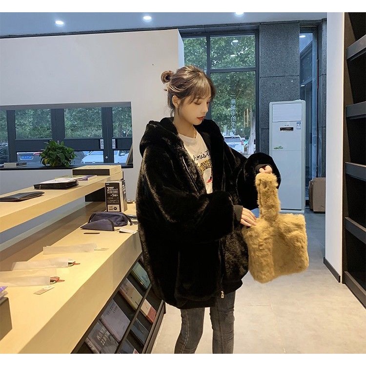現+預 韓版寬鬆加厚連帽外套 連帽外套 長袖上衣 毛毛外套 保暖外套 熊寶寶外套 羽絨外套 絨毛外套 皮草外套 秋冬外套