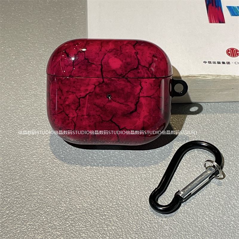 紅色大理石紋適用AirPods1/2代蘋果無線藍牙耳機套AirPods pro軟