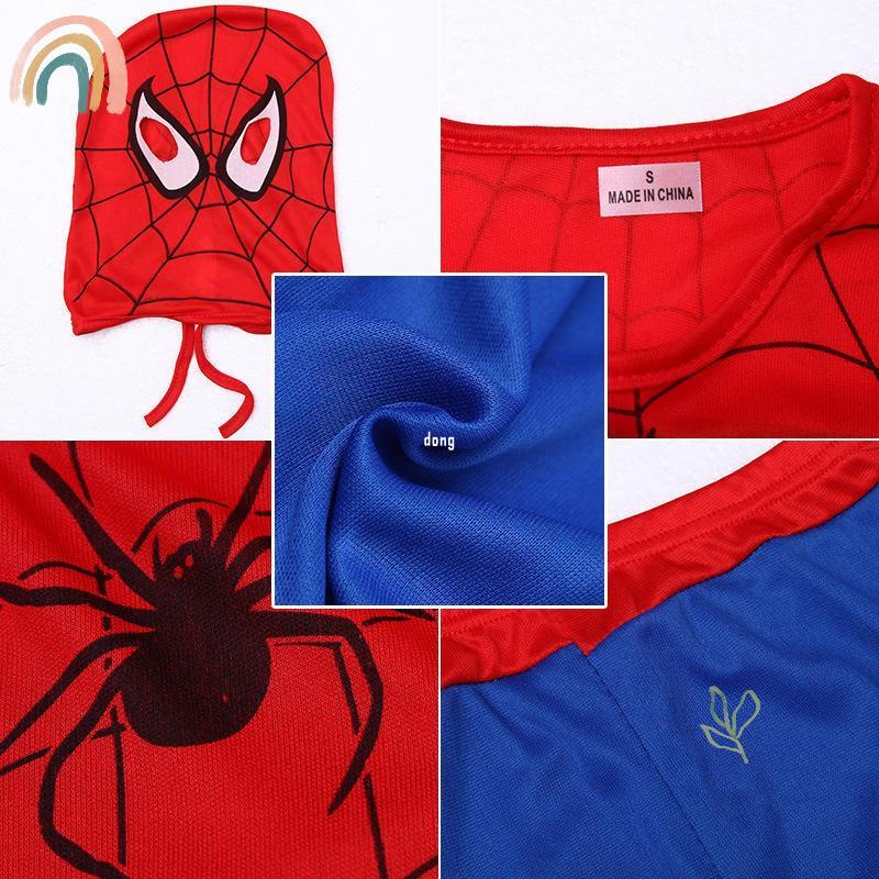 高品質兒童兒童蜘蛛人超級英雄角色扮演服裝兒童服裝套裝長袖上衣+褲子+面具套裝萬聖節派對