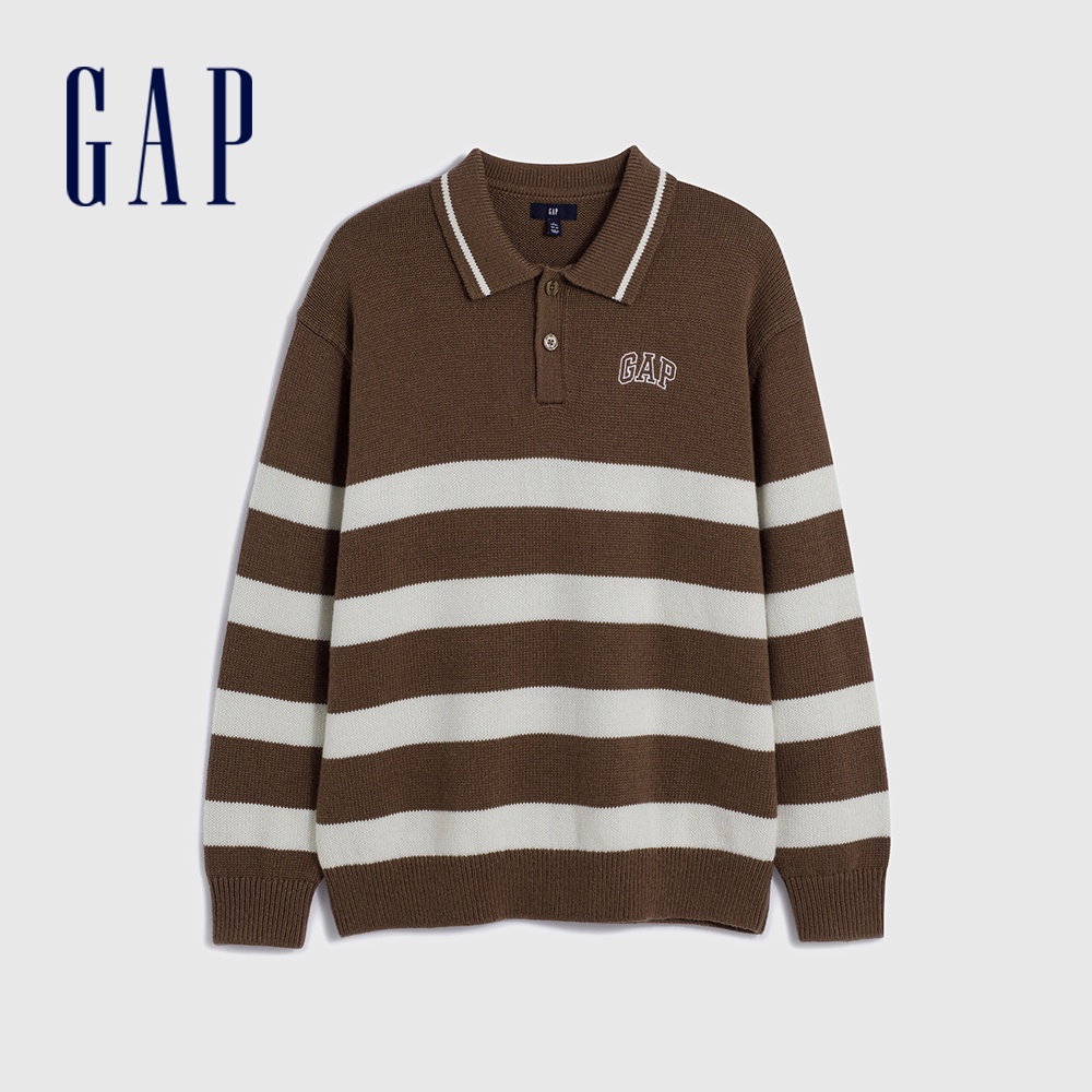 Gap 男女同款 Logo翻領針織毛衣-深棕色(842138)