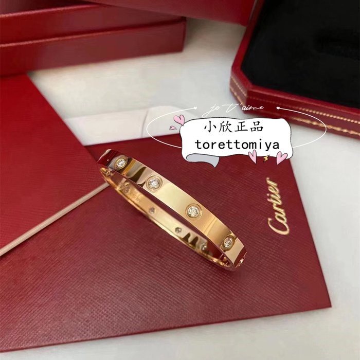 二手正品 Cartier 卡地亞 LOVE 手鐲 十鑽 寬版 18K玫瑰金 手環 B6040617