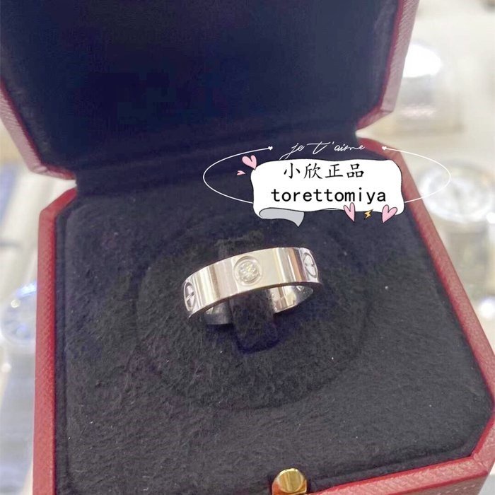 二手正品 Cartier卡地亞 LOVE系列 18K白金戒指 寬版 三鑽款戒指 男女同款 鑽戒 B4032500