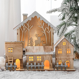 [小皮花坊] 木質聖誕小房子擺件北歐ins聖誕木屋聖誕樹節日