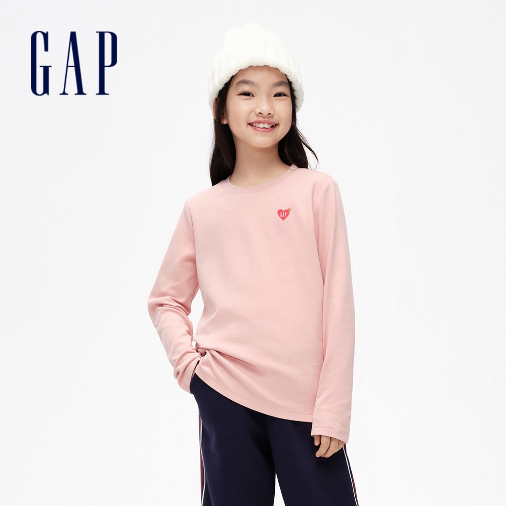 Gap 女童裝 Logo小熊印花圓領長袖T恤-粉色(837210)