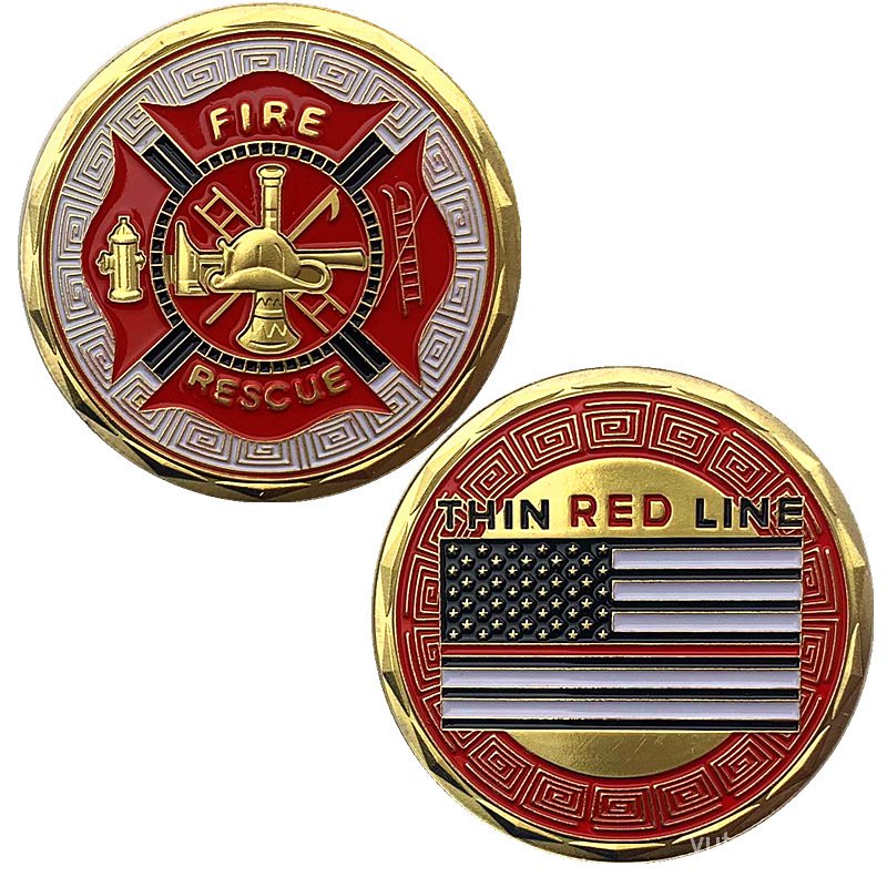 限時下殺 美國消防員彩繪條旂榮耀鍍金紀念幣 收藏消防金幣紀念章硬幣 MGQT